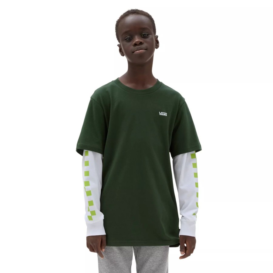 Kinder VANS Jungen-Bekleidung (8-14+) | Jungen Long Check Twofer T-Shirt (8-14 Jahre) Grun