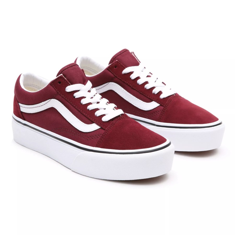 Damen VANS Plateauschuhe | Platform Old Skool Schuhe Rot