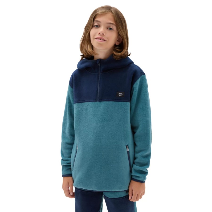 Kinder VANS Jungen-Bekleidung (8-14+) | Jungen Color Block Quarter Zip Hoodie (8-14 Jahre) Blau, Grun