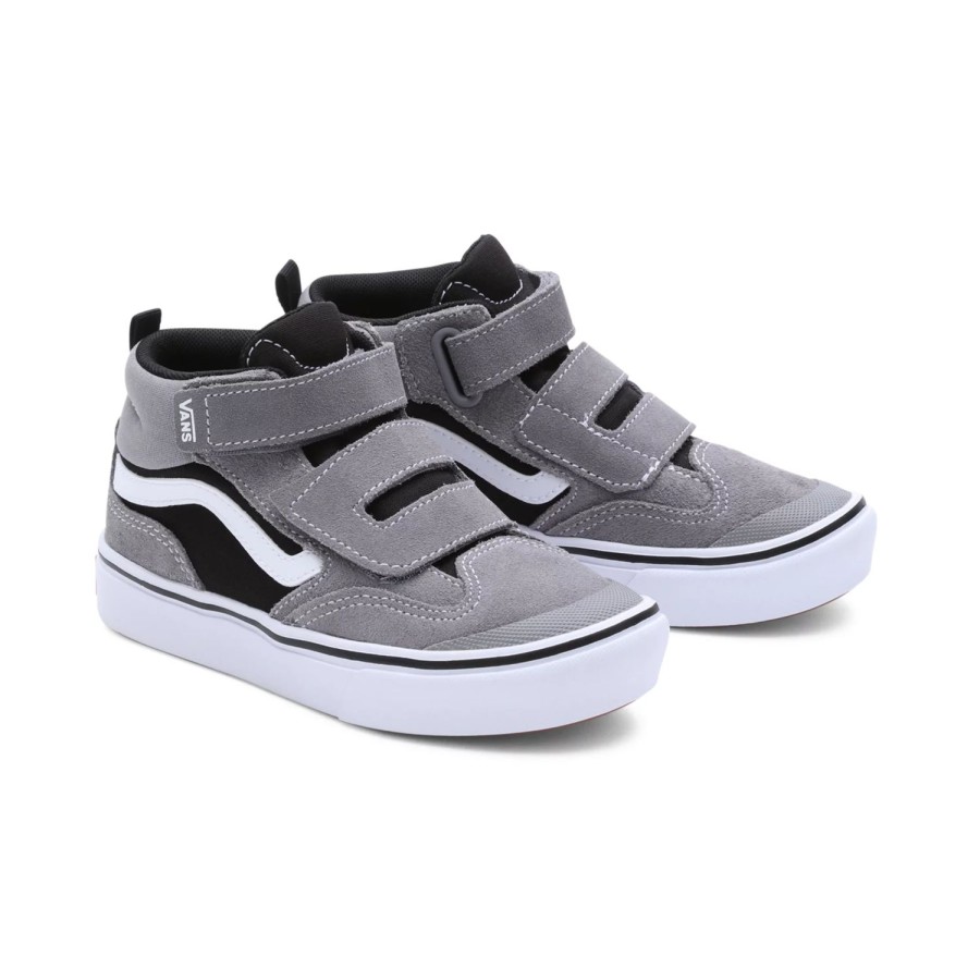 Kinder VANS Easy On, Easy Off | Kinder Comfycush New Skool Mid Schuhe Mit Klettverschluss (4-8 Jahre) Grau