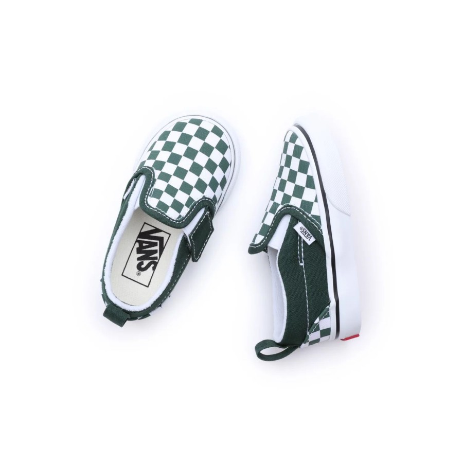 Kinder VANS Easy On, Easy Off | Kleinkinder Checkerboard Slip-On Mit Klettverschluss (1-4 Jahre) Grun