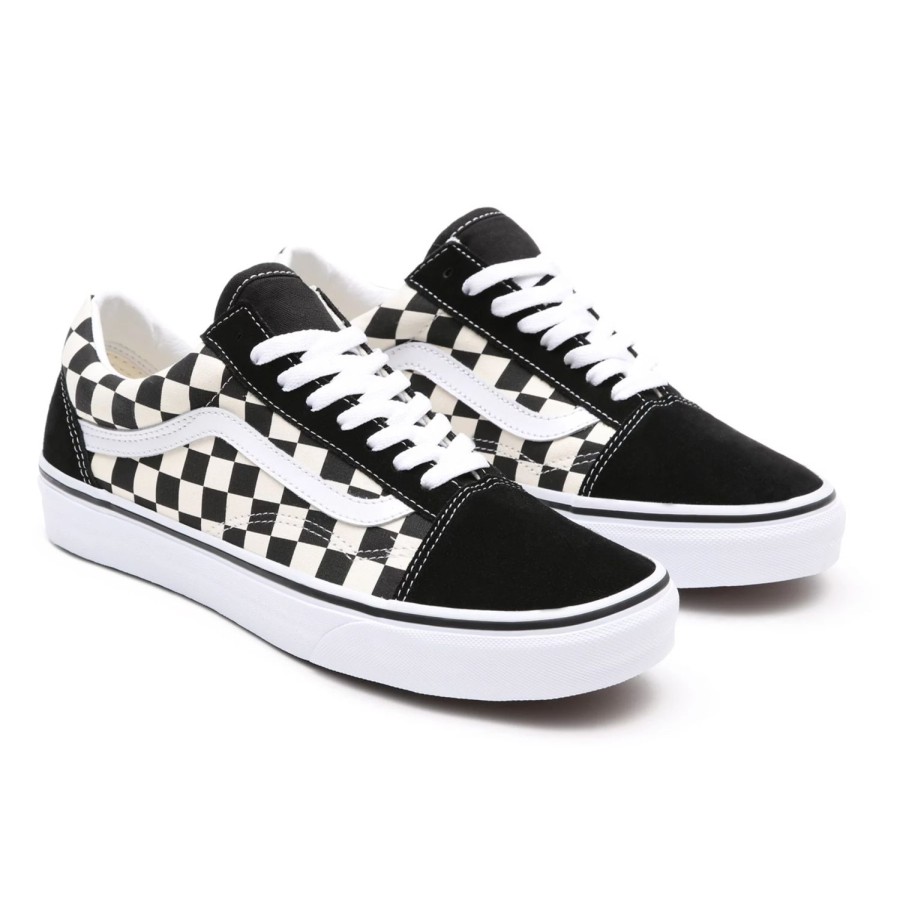 Damen VANS Low-Top Sneaker | Primary Check Old Skool Schuhe Schwarz, Weis