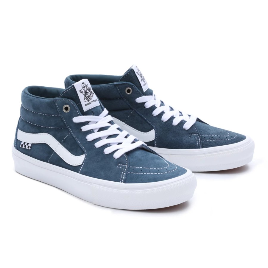 Herren VANS Skateschuhe | Skate Grosso Mid Schuhe Aus Schweinswildleder Blau