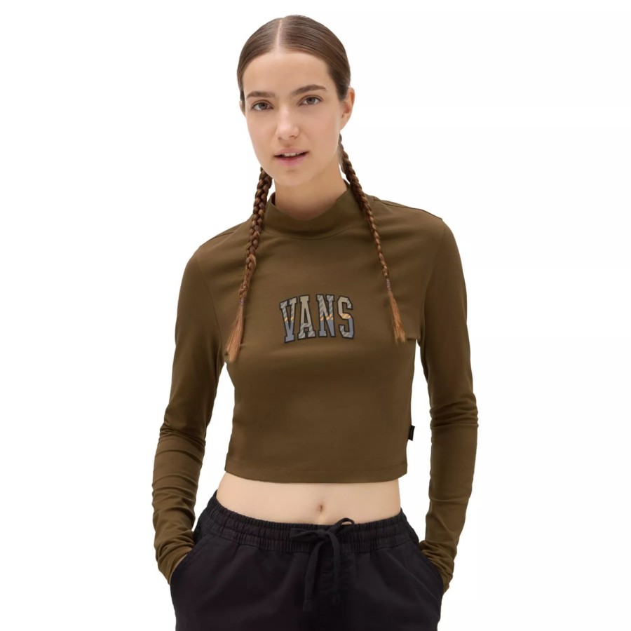 Damen VANS T-Shirts & Oberteile | Varsity V Mini Langarmshirt Mit Vorgetauschtem Ausschnitt Braun